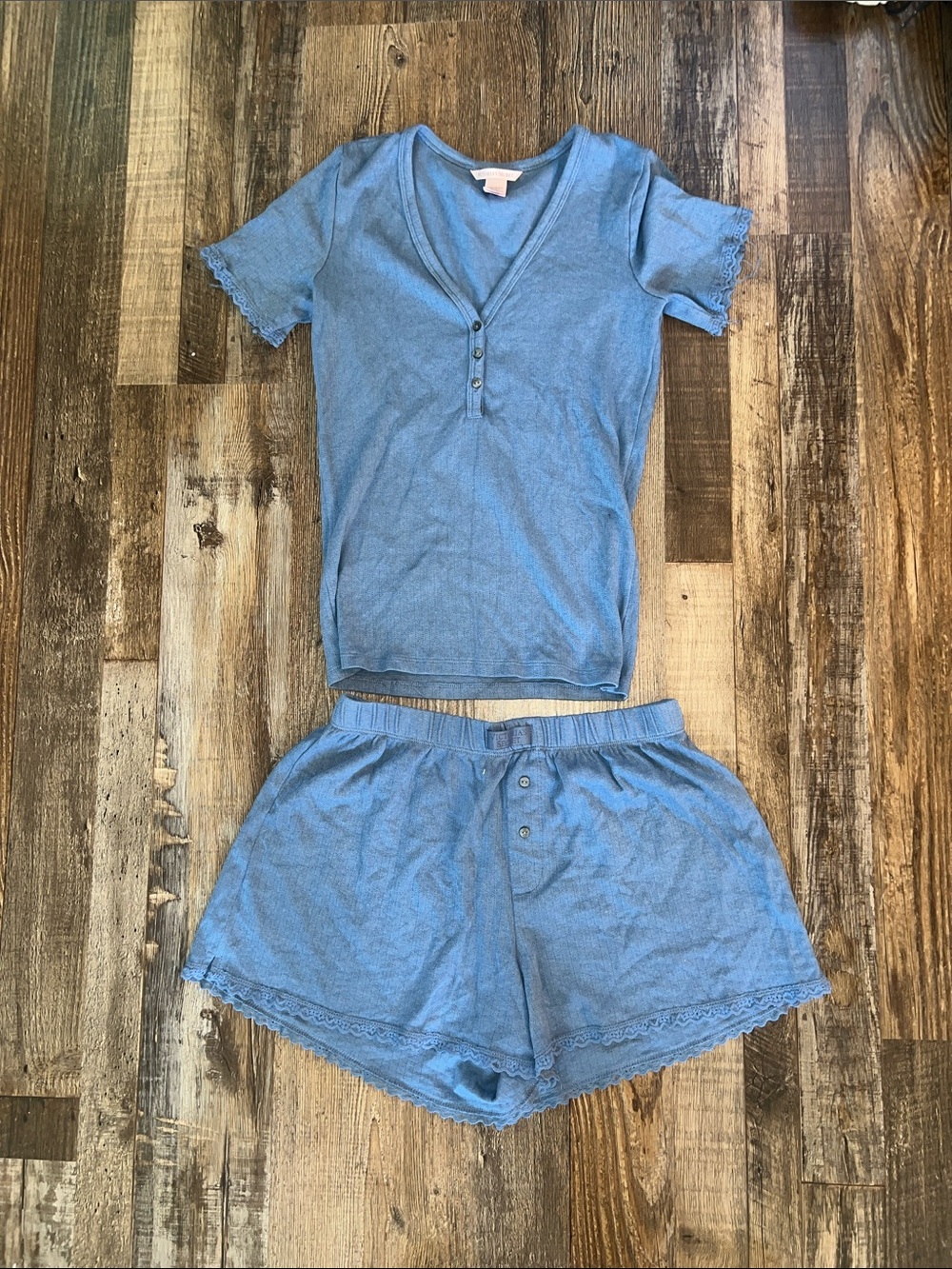 Victoria's Secret Dusty Blue Short Sleeve Henley Pajama Set